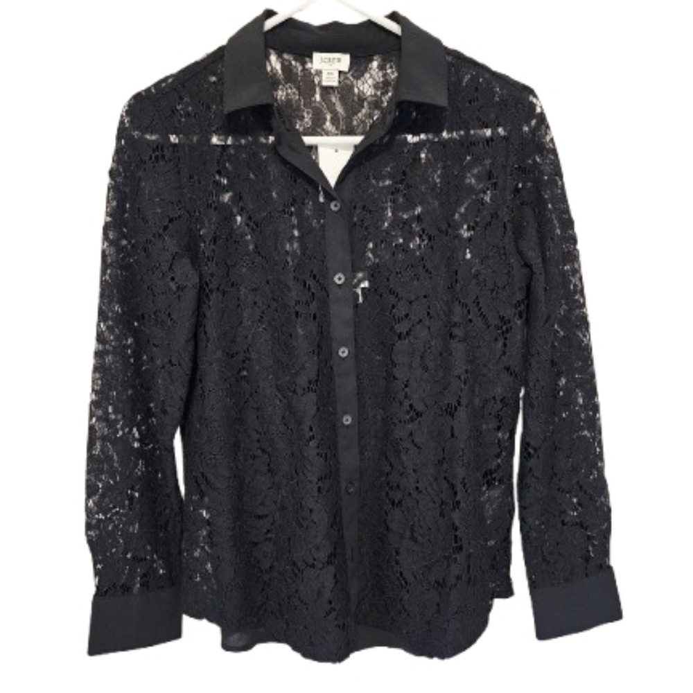 J.Crew Factory Black Lace Button Down Shirt With Tank Under Womens Size XS NWT